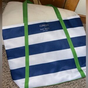 NWOT Clinique x Kate Spade Blue White Striped Travel Tote Bag